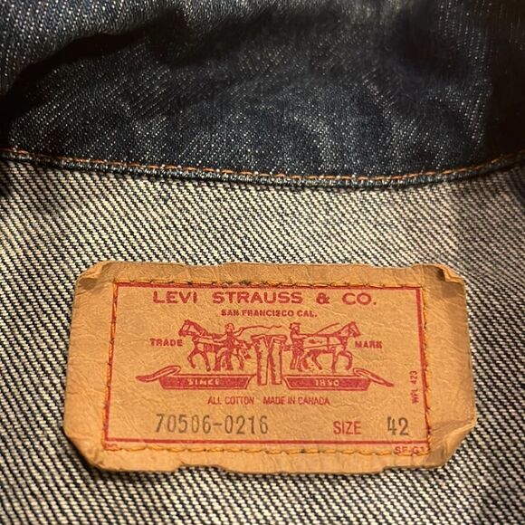 Vintage 80s Levis Denim Jean 70506 0216 Trucker Jacket Size 42 Made in Canada - Picture 2 of 10